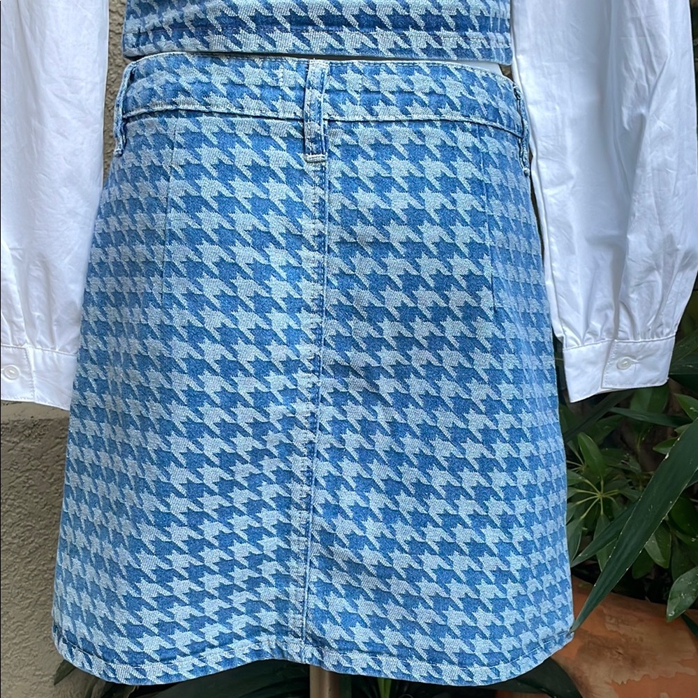 NewBlue Houndstooth Urban Revivo Cotton Skirt Set with Bow Detail - Picture 10 of 15
